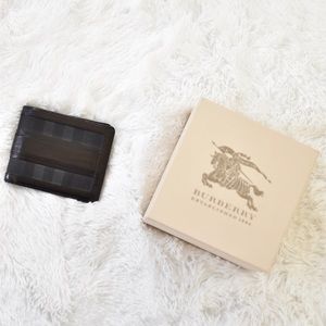 Burberry London Black Check Plaid Tri-Fold Wallet
